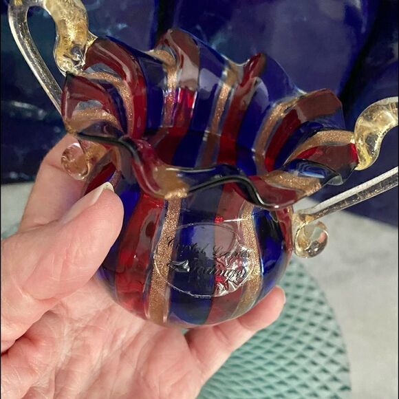 Vase hand blow mini shot with gold venetian, glass NYC 1993 on 5th Ave mine - Picture 5 of 9